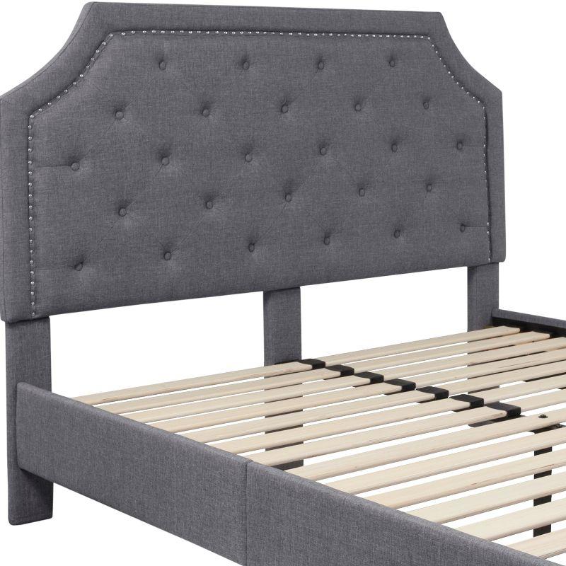 Light Gray Queen Upholstered Platform Bed with Tufted Headboard