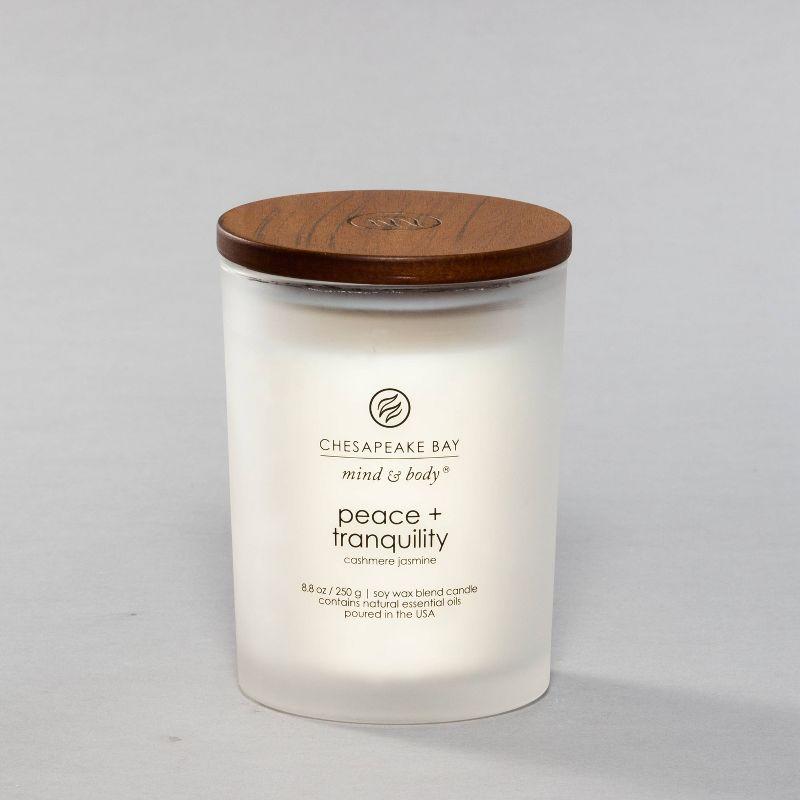Frosted Glass Peace + Tranquility Lidded Jar Candle White 8.8oz - Mind & Body by Chesapeake Bay Candle: Soy Wax Blend with Essential Oils