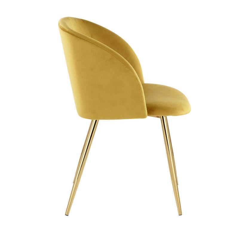 Set of 2 Fran Contemporary Dining Chairs Steel/Velvet Gold/Chartreuse - LumiSource: Padded Bucket Seat, Walnut Legs, Chrome-Plated Finish