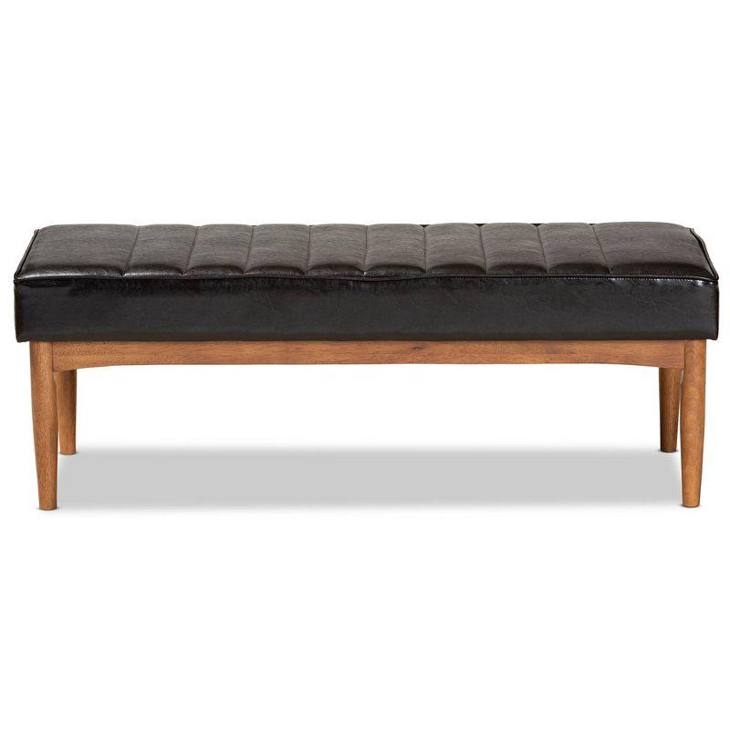 Daymond Dark Brown Faux Leather and Walnut Dining Bench