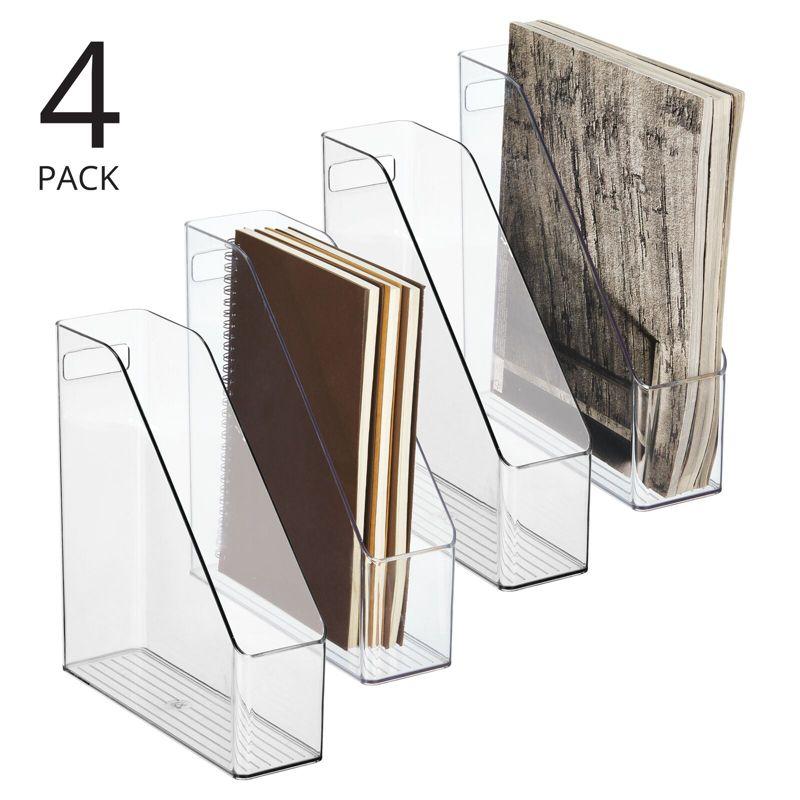 Clear Plastic Slim File Folder Storage Organizer with Handle, 4 Pack