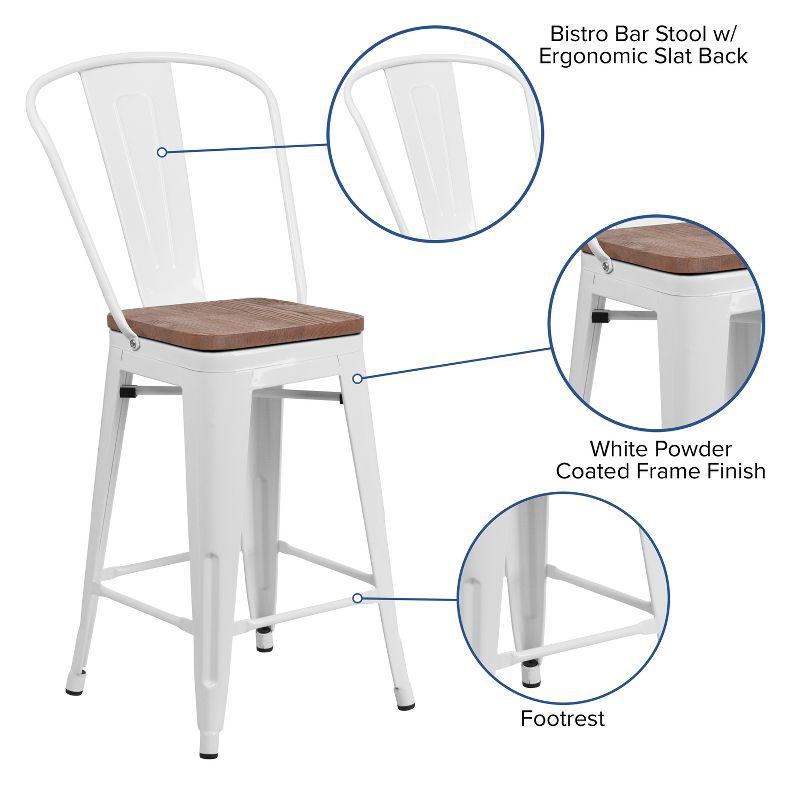 White Metal and Wood Counter Bar Stool, 25" Tall