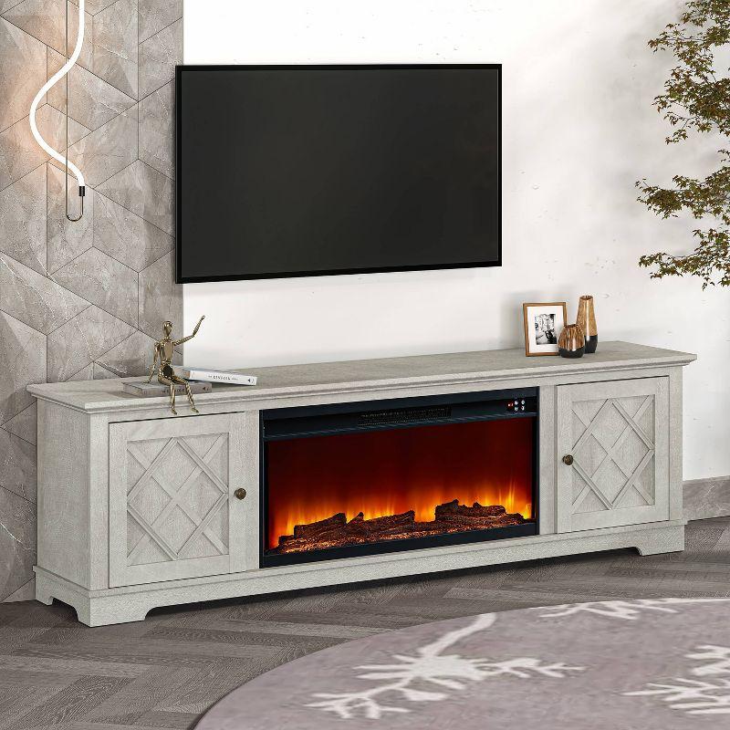 78" Farmhouse TV Stand for TVs up to 80" with Electric Fireplace Off-White - Festivo