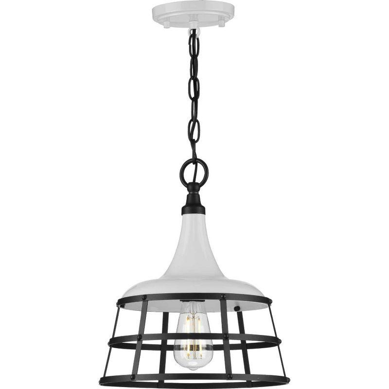 Progress Lighting Bastille Collection 1-Light Mini-Pendant, Steel, White Finish, Country Basket Shade