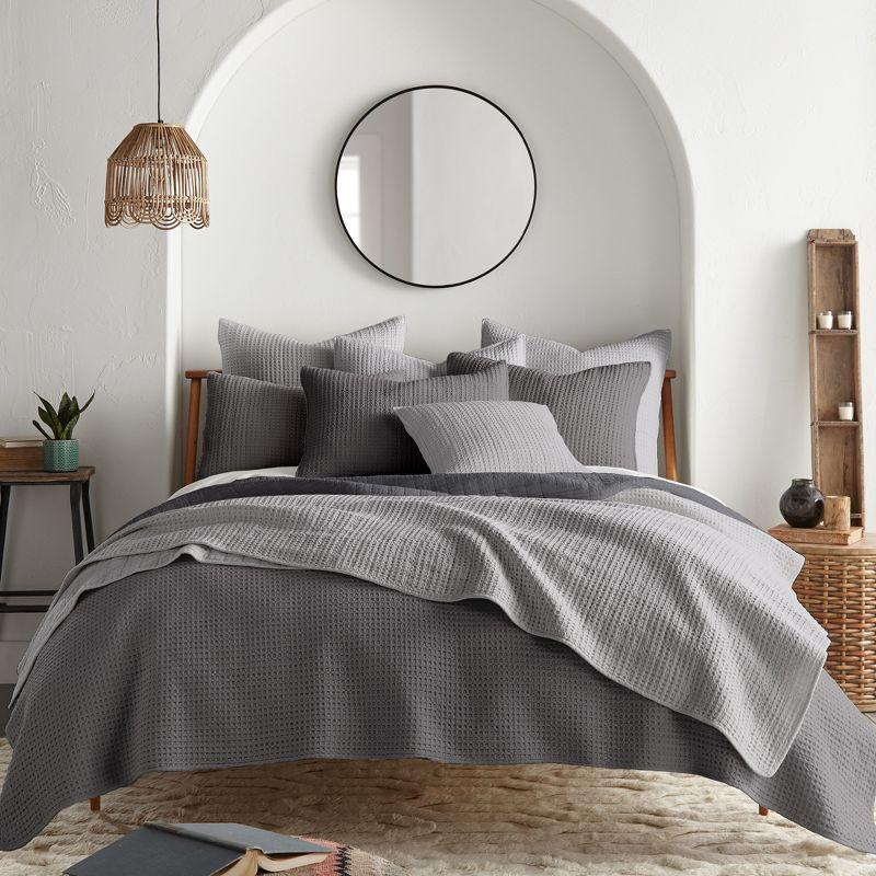 Mills Waffle Charcoal Quilt Set - One King Quilt and Two King Shams - Levtex Home