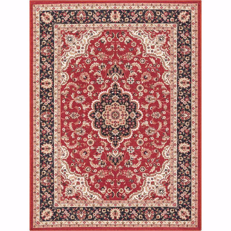 Kings Court Oriental Red Non-Skid Easy to Clean Kid & Pet Friendly Area Rug