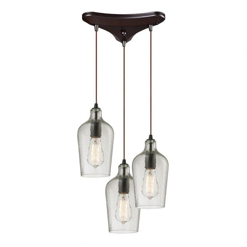 Elk Home Hammered Glass 3 - Light Island Pendant Light in  Oil Rubbed Bronze