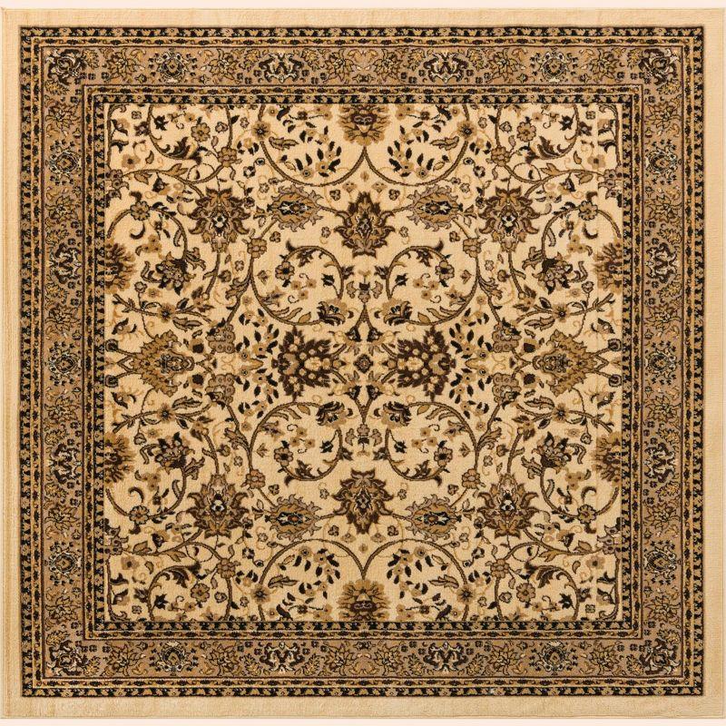 Ivory and Tan Easy-Care Synthetic Square Area Rug