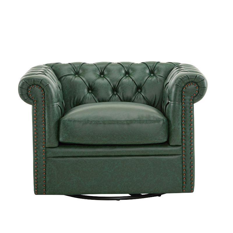 Christopher Knight Home Andrew Upholstered Button Tufted Swivel Club Chair with Roll Arms, Dark Green