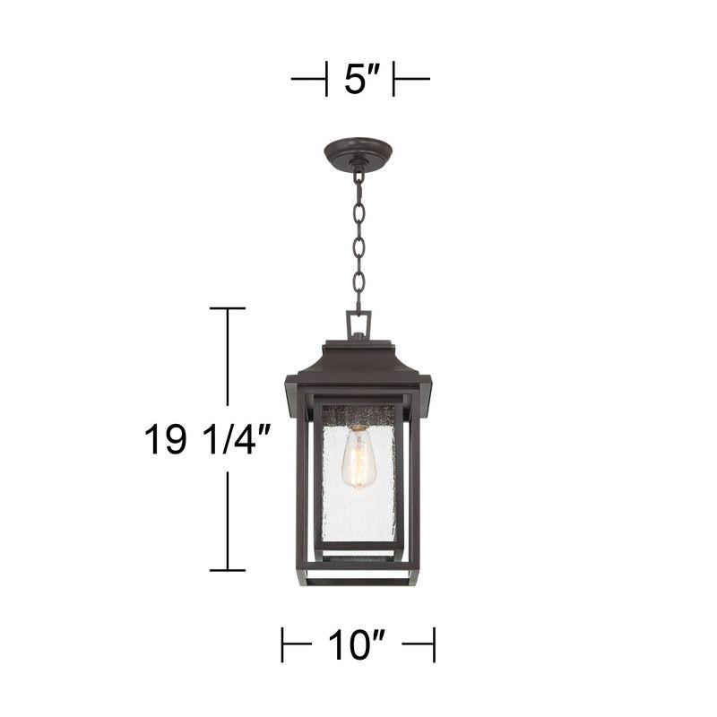 John Timberland Cecile 19 1/4" High Modern Box Lantern Outdoor Pendant Light Fixture Ceiling Porch House Hanging Brown Bronze Finish Clear Glass Shade