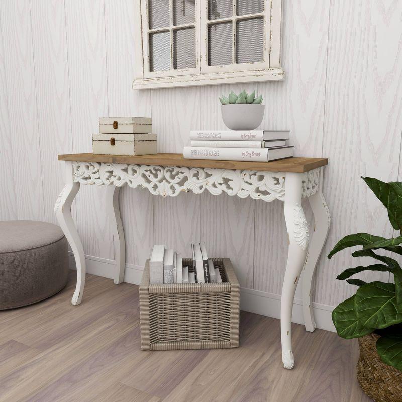 Wood Parisian Design Floral Ornate Detailing Console Table White - Olivia & May