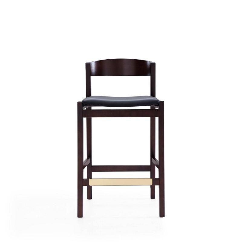 Manhattan Comfort Set of 2 Klismos Upholstered Beech Wood Counter Height Barstools Black: Faux Leather, Semi-Gloss Finish, Footrest