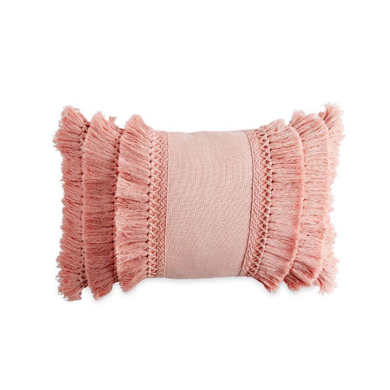 Blush Fringe Lumbar Pillow with Down Alternative Fill