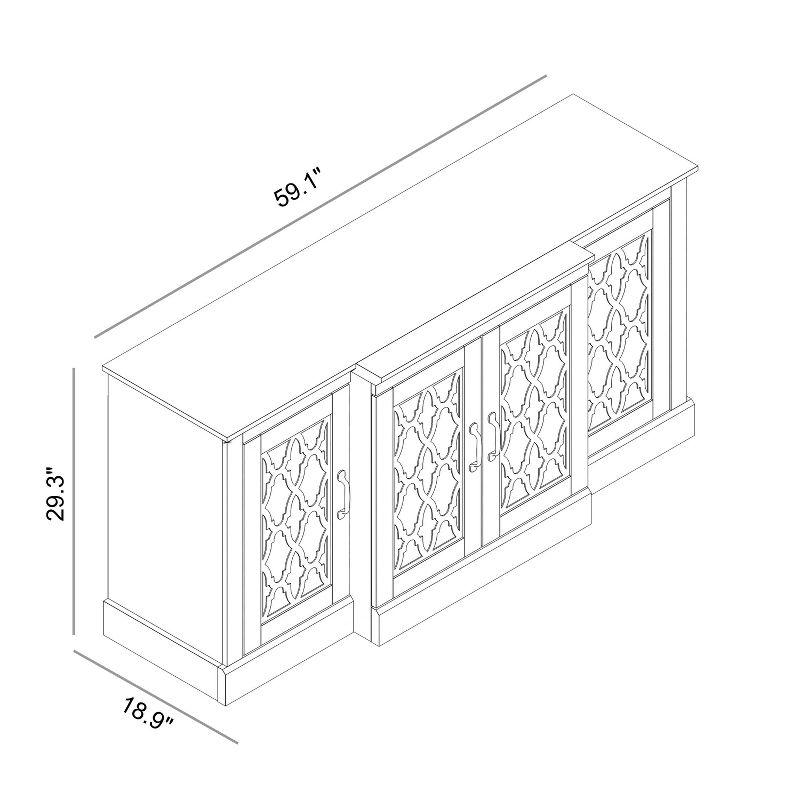 Galano Heron 59.1in. 4 Door Wide Accent Sideboard with Adjustable Shelves in Ivory, Black with Knotty Oak