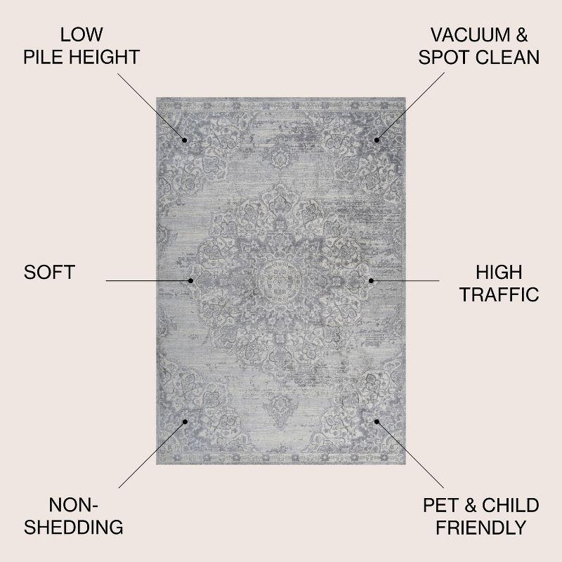 6' Round Modern Persian Vintage Moroccan Medallion Area Rug, Light Gray - JONATHAN Y