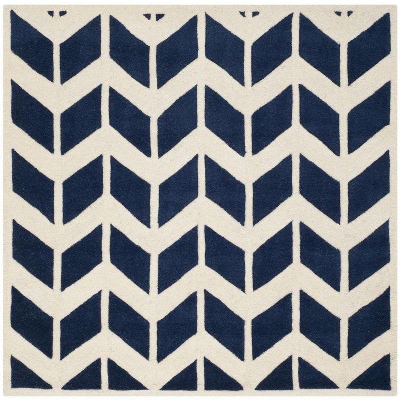 Chatham CHT746 Hand Tufted Area Rug Dark Blue / Ivory 5' X 5'  - Safavieh.