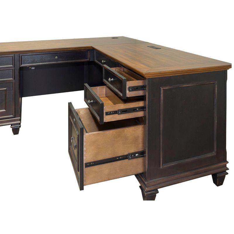 Martin Furniture Hartford L Shaped Pedestal Desk Brown: Executive Office Workstation with Metal Hardware