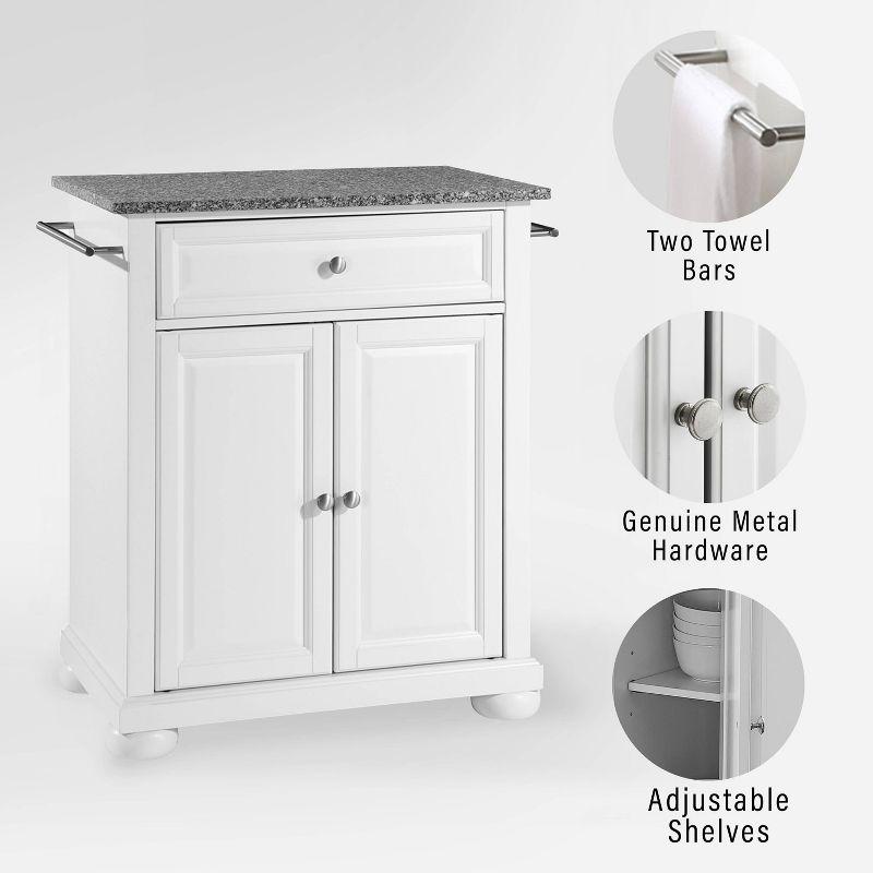 Elegant Alexandria White Kitchen Island with Gray Granite Top and Storage