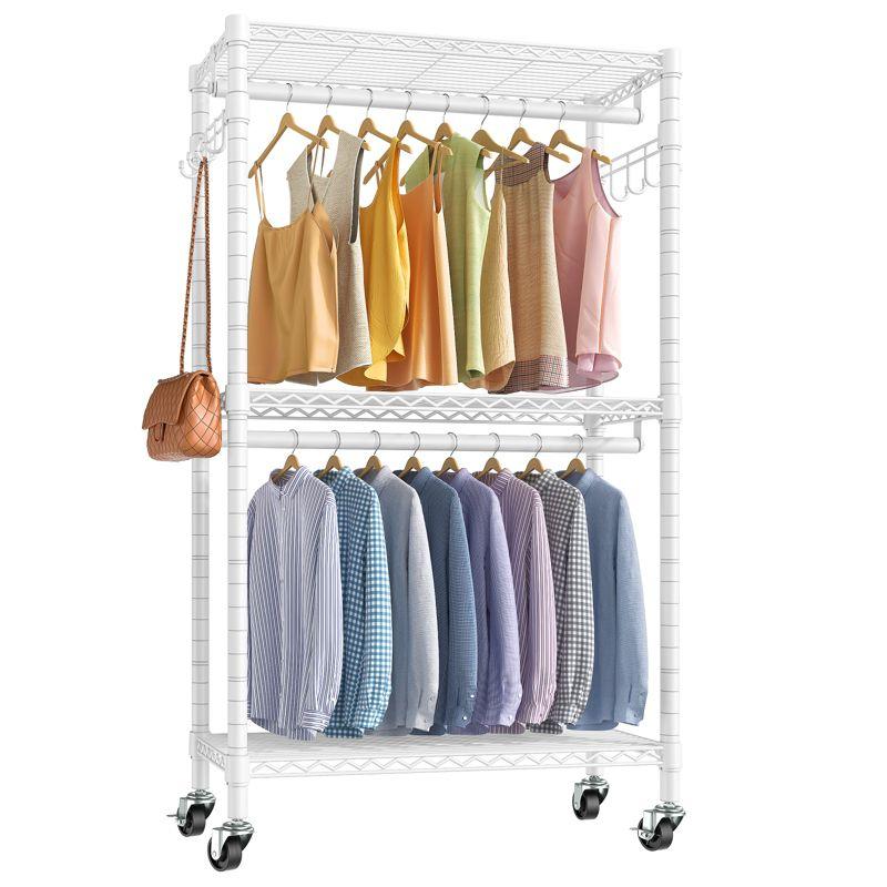 White Heavy Duty Wire Freestanding Closet with Wheels