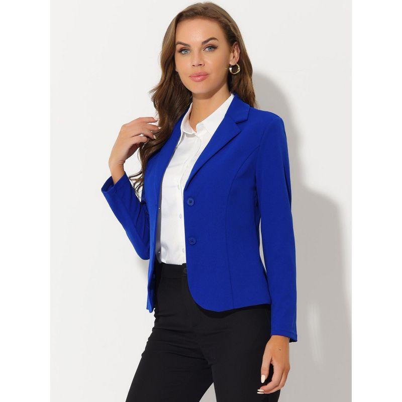 Allegra K Women's Elegant Work Office Lapel Collar Button Down Regular Fit Suit Blazer Royal Blue X-Small