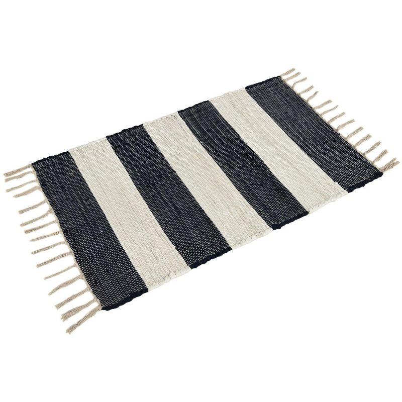 Unique Loom Chindi Rag Collection Area Rug - Striped (5' 1" x 8' Rectangle Navy Blue/Ivory)