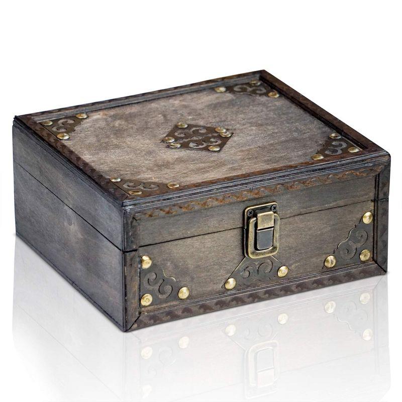 Brynnberg 8" Gray Wooden Treasure Chest with Brass Lock