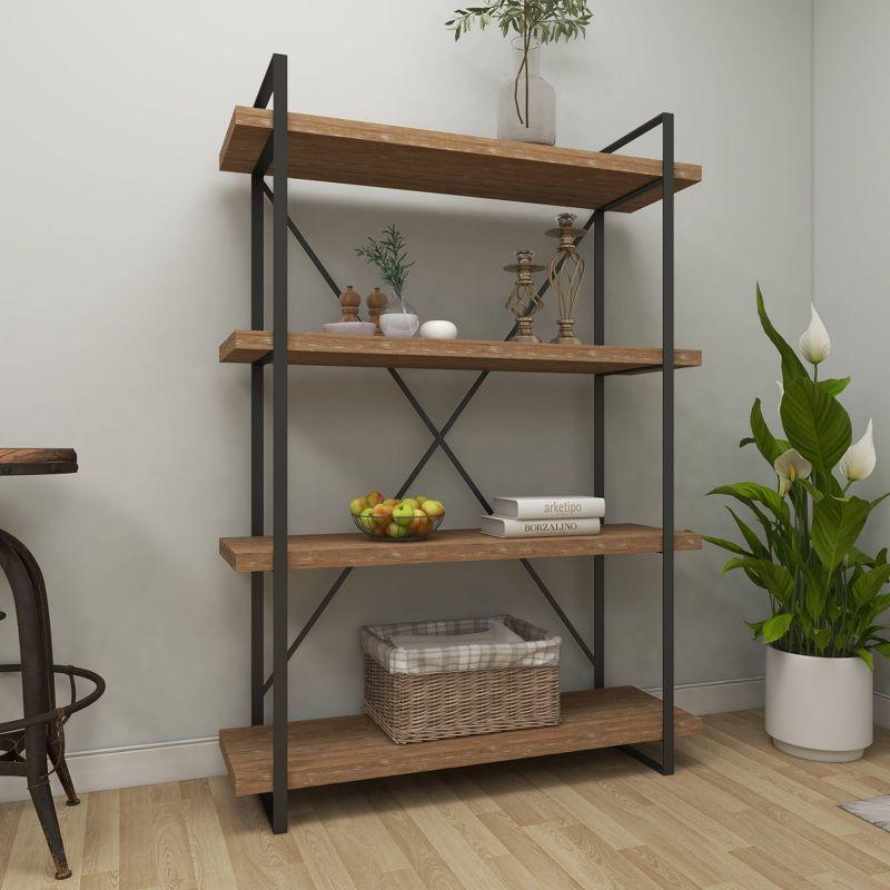 67" Tall Industrial Metal and Wood Bookshelf Brown - Olivia & May