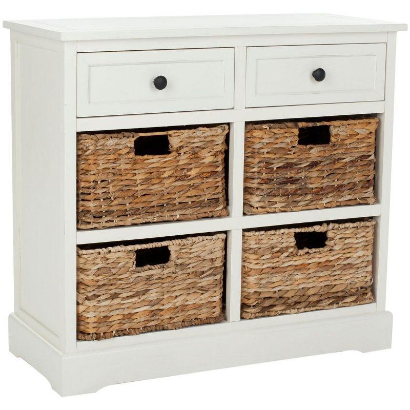 Distressed Cream Pine 6-Drawer Storage Unit with Wicker Baskets