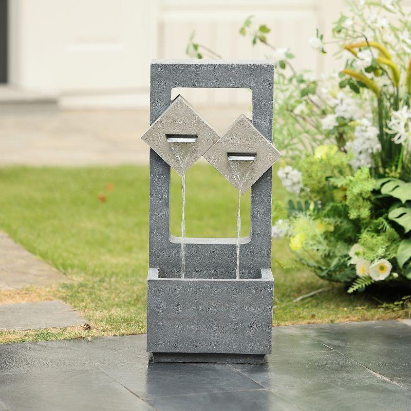 LuxenHome Cascading Gray Resin Rectangular Outdoor Fountain with Lights