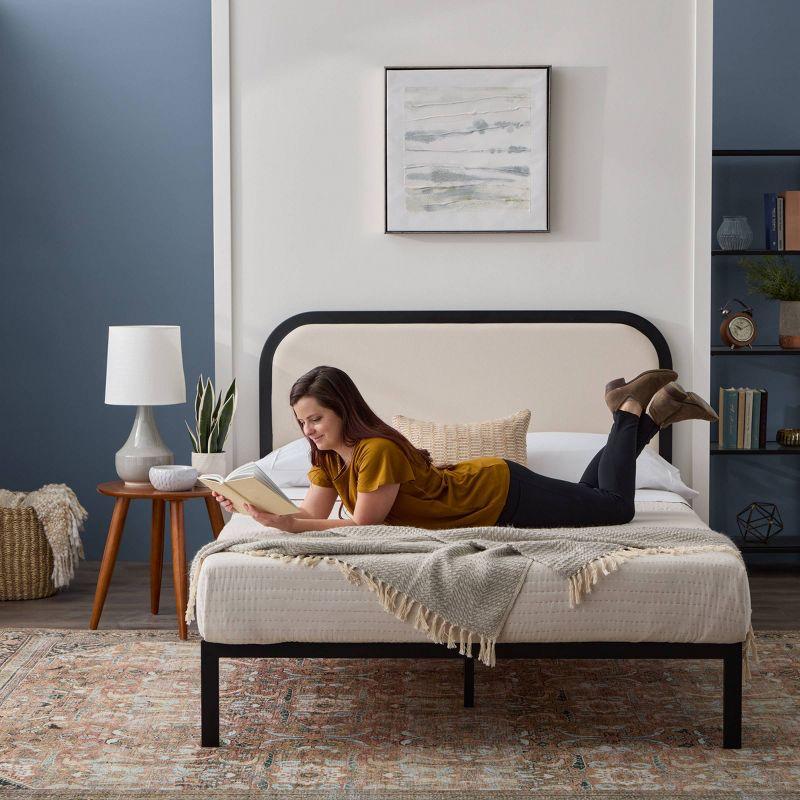 Brookside Metal Bed Frame with Rounded Upholstered Headboard