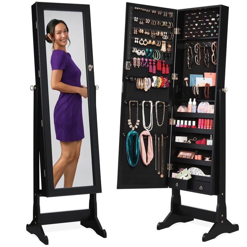 Black Rustic Full-Length Mirror Jewelry Armoire Cabinet