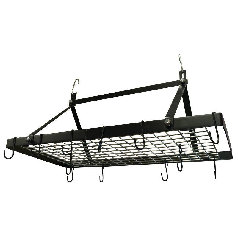 Range Kleen Black Enameled Rectangle Hanging Pot Rack: Ceiling Mount, Steel Kitchen Organizer with Pan Hooks