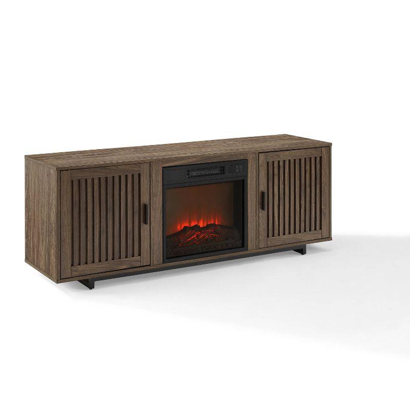 Silas 64" Black Walnut Low-Profile TV Stand with Electric Fireplace