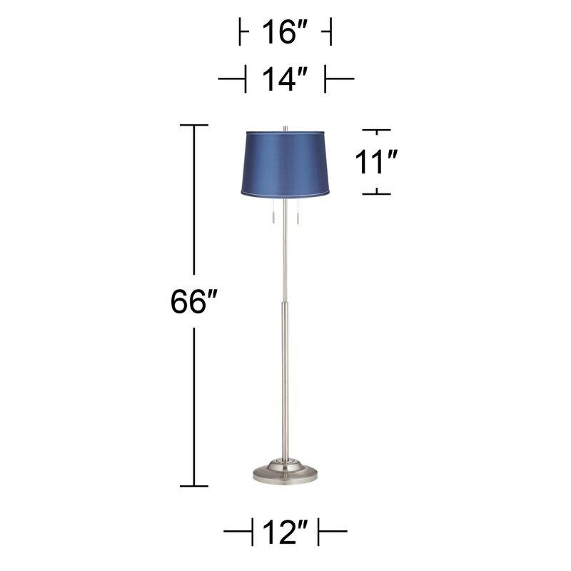 360 Lighting Abba Modern Floor Lamp Standing 66" Tall Brushed Nickel Metal Blue Satin Fabric Drum Shade for Living Room Bedroom Office House Home