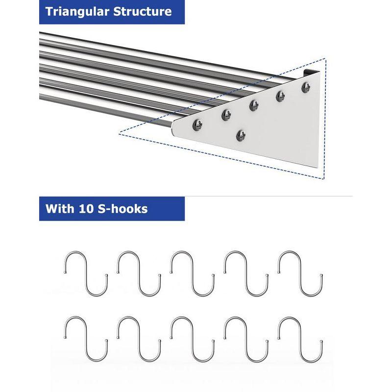 Whizmax Metal Kitchen Rack , 12" x 60" Stainless Steel Wall Mount Shelf with 10 S Hooks for Hanging Pots, Pans, Cookware in Home and Restaurant