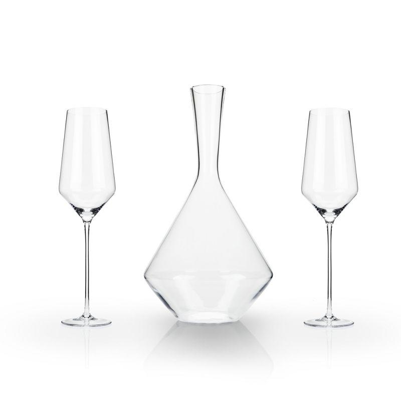 Viski Raye Bordeaux Wine Glasses & Decanter Set - Premium Crystal Clear Glass, Modern, Stemmed, Flat Bottom, Red Wine Gift - Set of 3