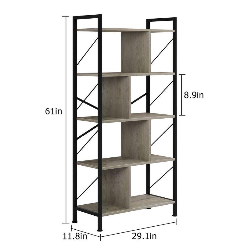 5 Tier Bookshelf with Storage, 61 Inch Tall Industrial Book Shelf for Living Room, Bedroom and Home Office