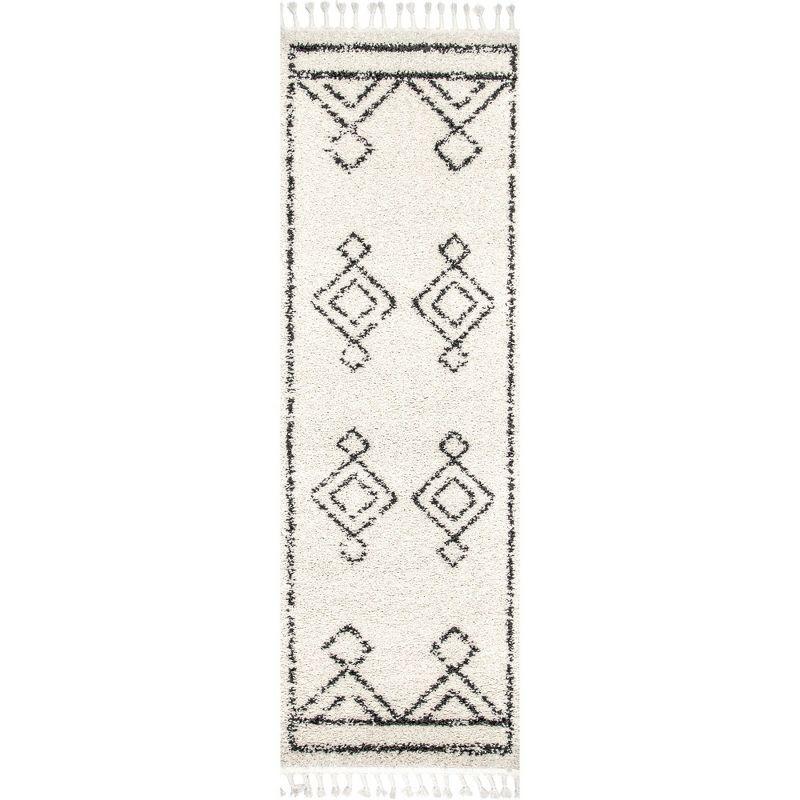 Nuloom Mackie Geometric 2x8 Runner Shag Indoor Area Rug for Living Room Bedroom Dining Room Nursery Entryway Hallway, Off White/Charcoal