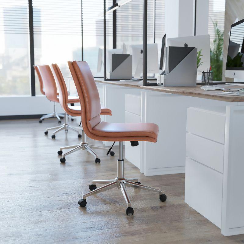 Elevated Brown LeatherSoft Mid-Back Armless Swivel Task Chair