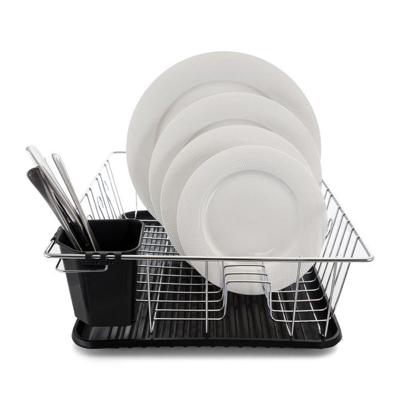 Better Chef 16 Inch Chrome Dish Rack with Black Draining Tray