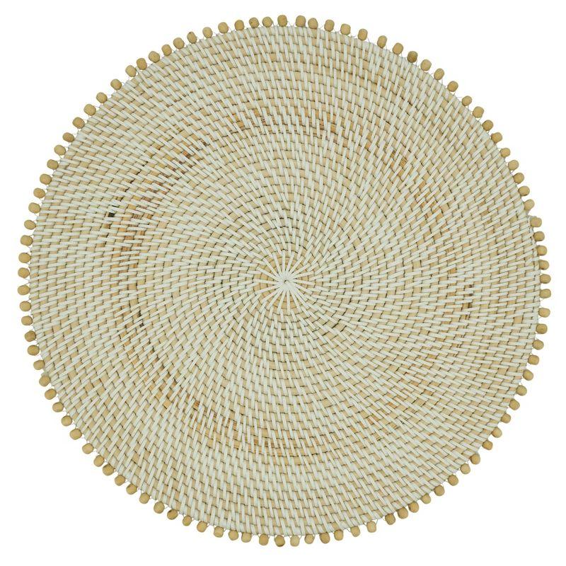 Natural Rattan Beaded Edge Round Table Placemats, Set of 4