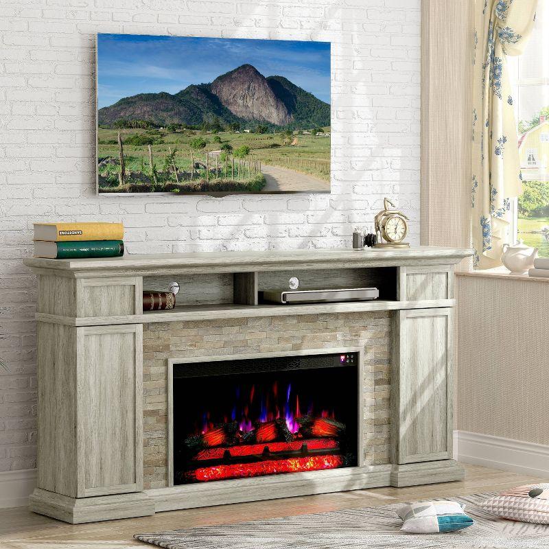 Festivo 70" Farmhouse Freestanding Electric Fireplace Light Gray