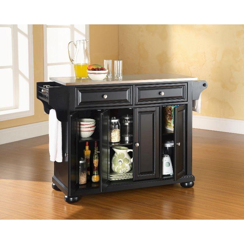 Alexandria Stainless Steel Top Kitchen Island Wood/Black - Crosley: Hardwood Frame, 6 Shelves, 2 Drawers