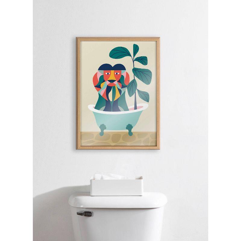 18" x 24" Blake Mid-Century Modern Lion in Bathtub Framed Art - Kate & Laurel All Things Decor: Whimsical Nursery Decor