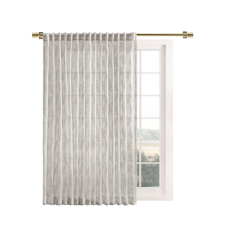 Roodhouse Premium Leaf Embroidered Semi-Sheer Rod Pocket Double Wide Patio Curtain Panel