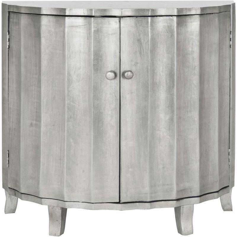 Silver Fluted Hollywood Glam Curved Accent Cabinet