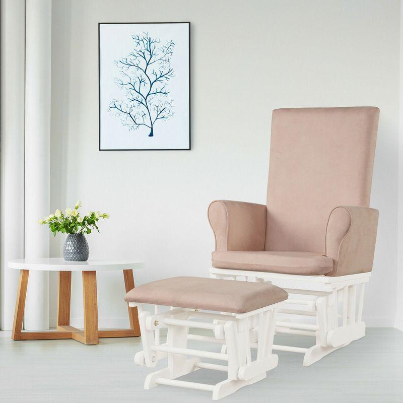 Costway Baby Nursery Relax Rocker Rocking Chair Glider & Ottoman Set w/Cushion Pink
