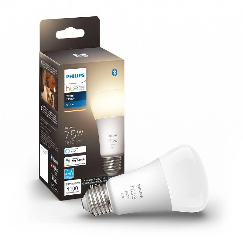 Philips Hue A19 75W Smart LED Bulb White: Dimmable, Smartphone Controlled, 1100 Lumens, Energy Star Certified