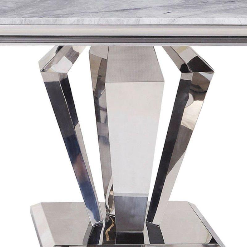 Everly Quinn Eardie Rectangular Dining Table in Light Gray and Mirrored Silver