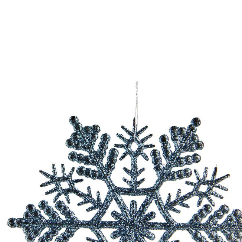 Baby Blue Glitter Snowflake Christmas Ornaments, 4" Set of 24